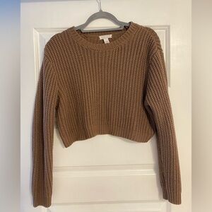 “Full Tilt” Brown Knit Cropped Sweater